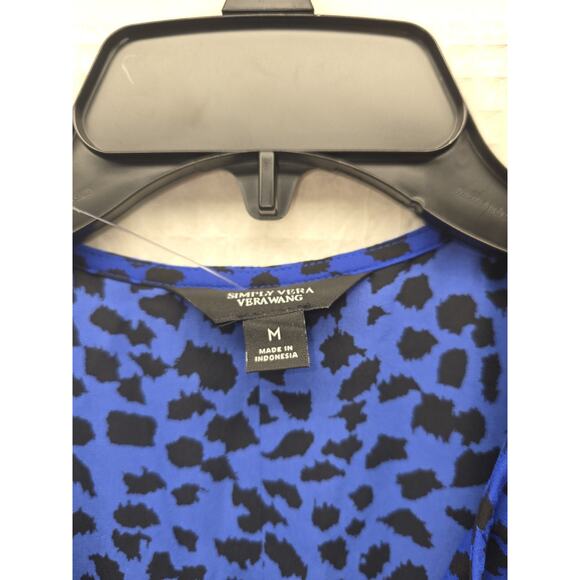 Simply Vera Wang Dress Womens Size Medium Blue Black Short Sleeve Chiffon Tie... - Picture 3 of 7